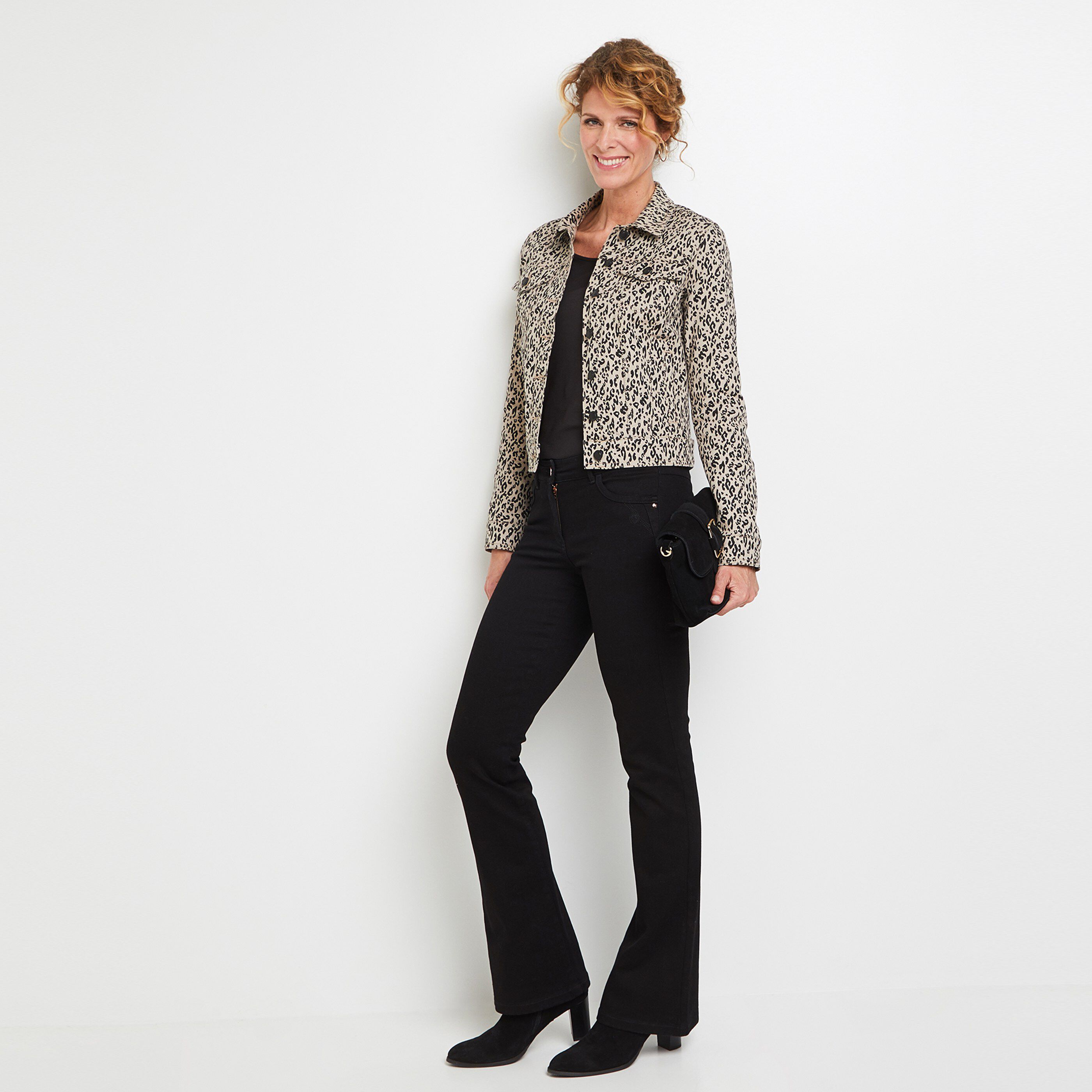 Veste en jean léopard - BEIGE