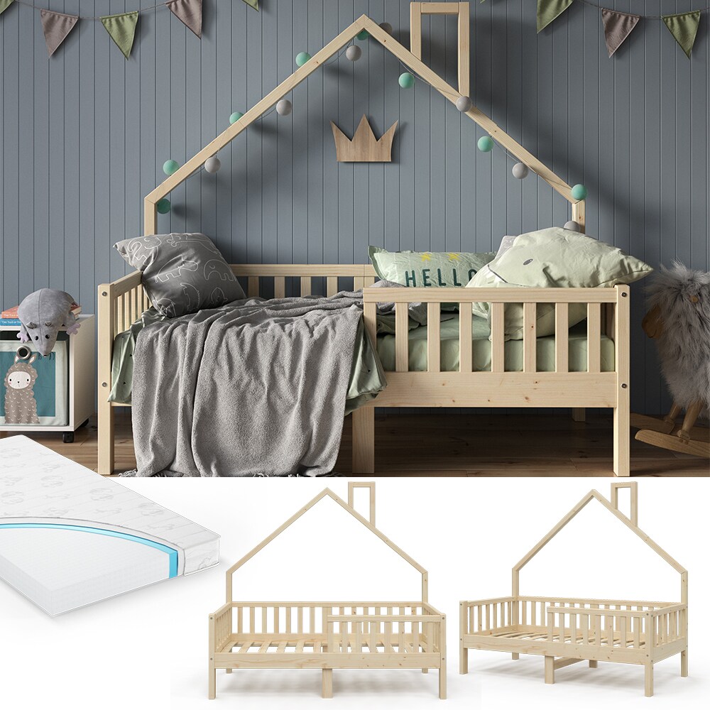 VitaliSpa Hausbett Kinderbett Spielbett Noemi 80x160cm inkl. Matratze natur