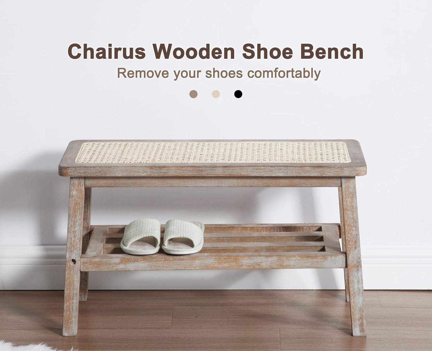 chairus Holz Küchenbank Sitzbank aus Rattan Schuhbank Sitztruhe für Flur Schuhregal für Wohnzimmer Eingangsbereich Bettbank Schlafzimmer (Beige)