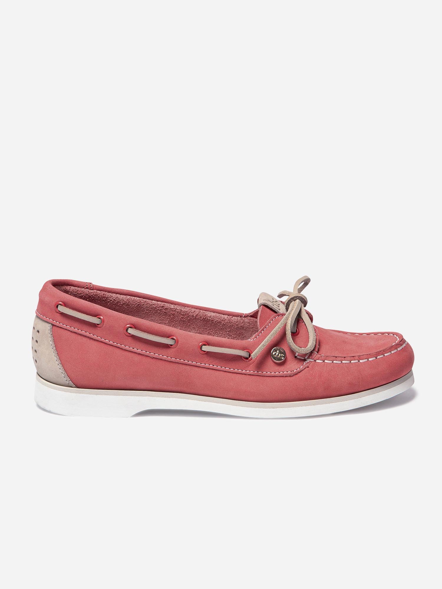 Chaussures Bateau Femme Cuir Rouge Beige