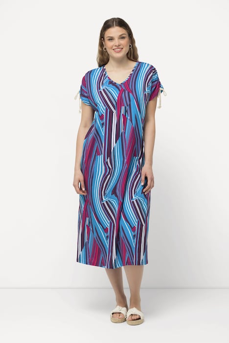 Jersey-Midikleid, A-Linie, V-Ausschnitt, Halbarm