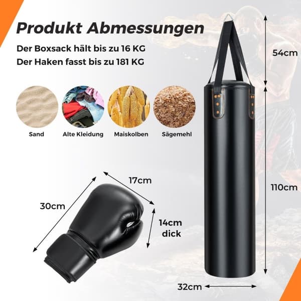 Tung boksesekk for voksne 4 i 1 hengende boksesekk med 12OZ boksehansker