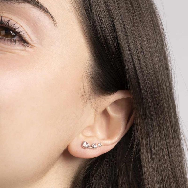 Boucles d'oreilles grimpantes or blanc et oxydes de zirconium 