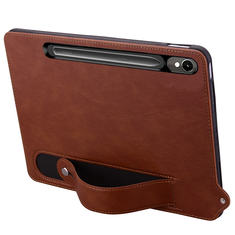 Samsung Galaxy Tab S10 FE / S9 / S9 FE / S8 / S7 Leder Hülle mit Handschlaufe - Braun
