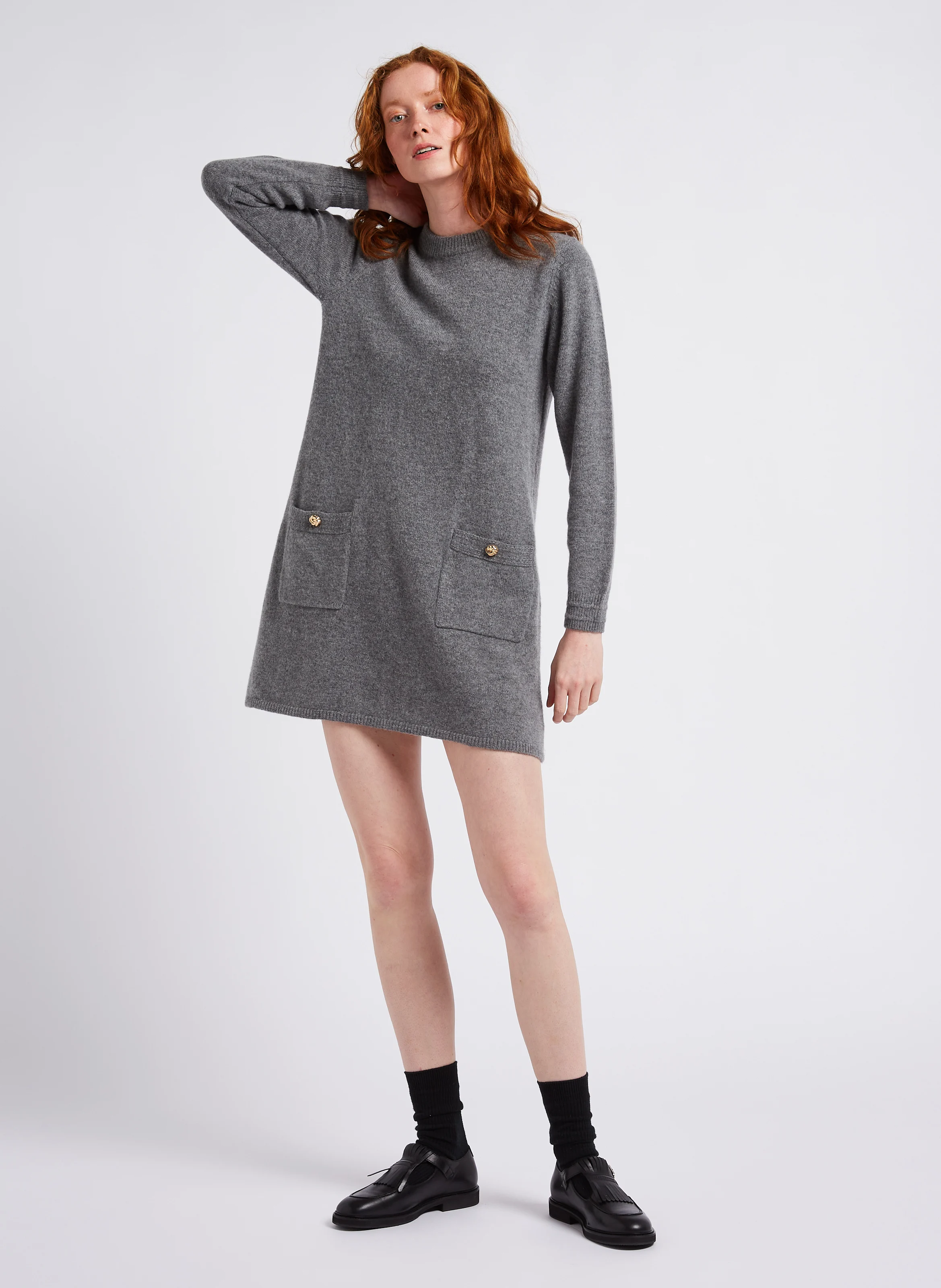 ROSS - Robe courte col rond en laine et en cachemire mélangés | Gris