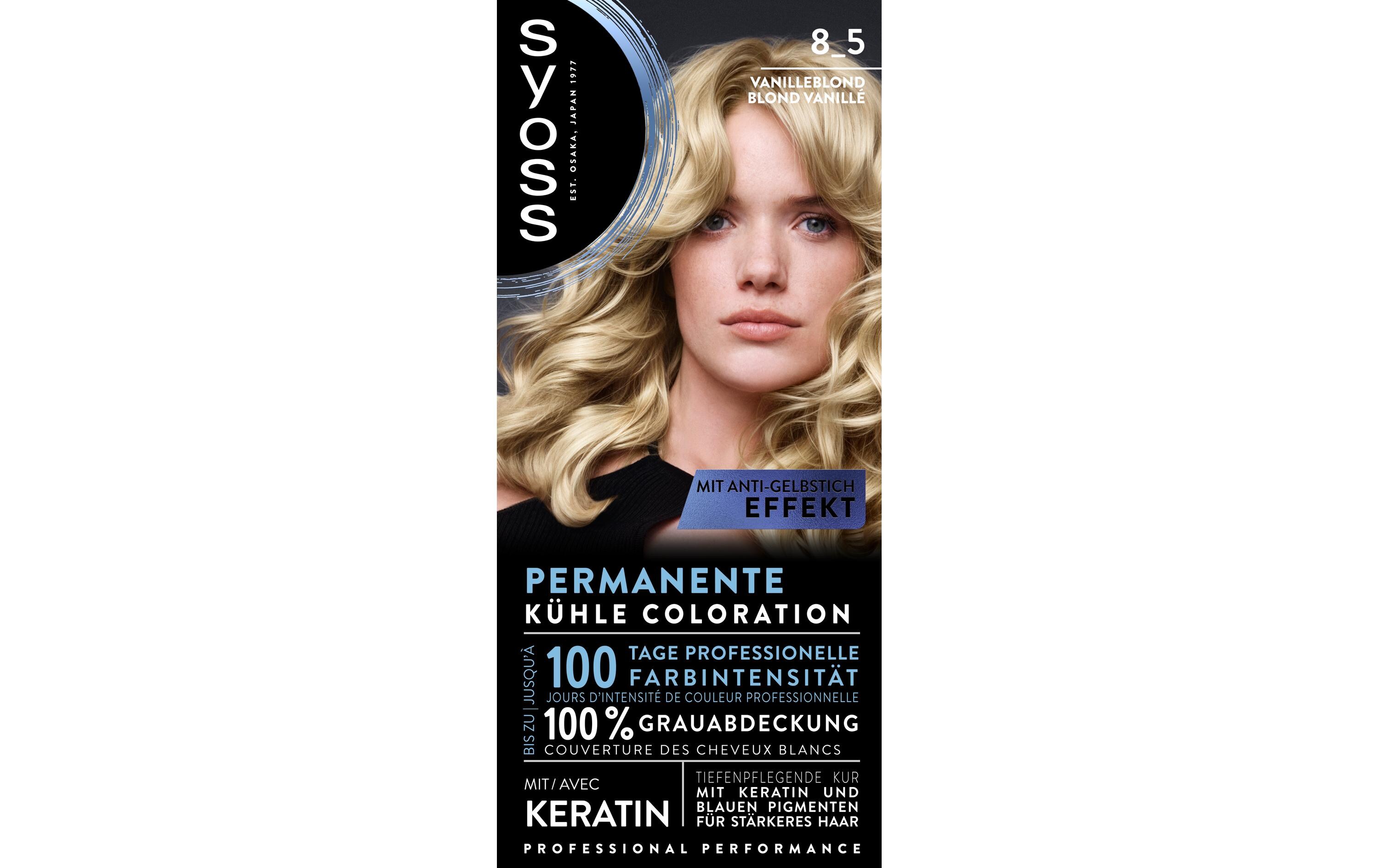 Haarcoloration 8-5 VanilleblondPermanente Coloration mit Keratin verleiht einen kühlen Farbton
