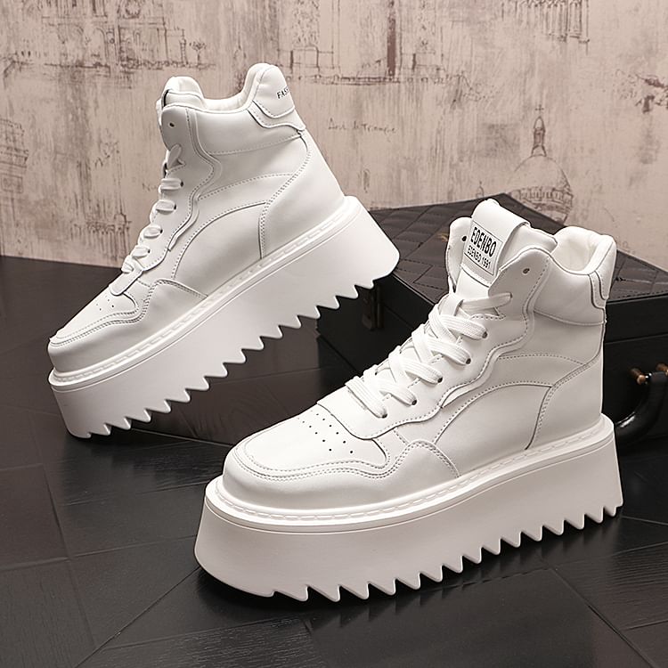 Mr Ozera - Platform Plain Lace-Up High Top Sneakers