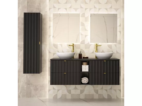 Meuble double vasque 140cm 2 niches Lexa Noir
