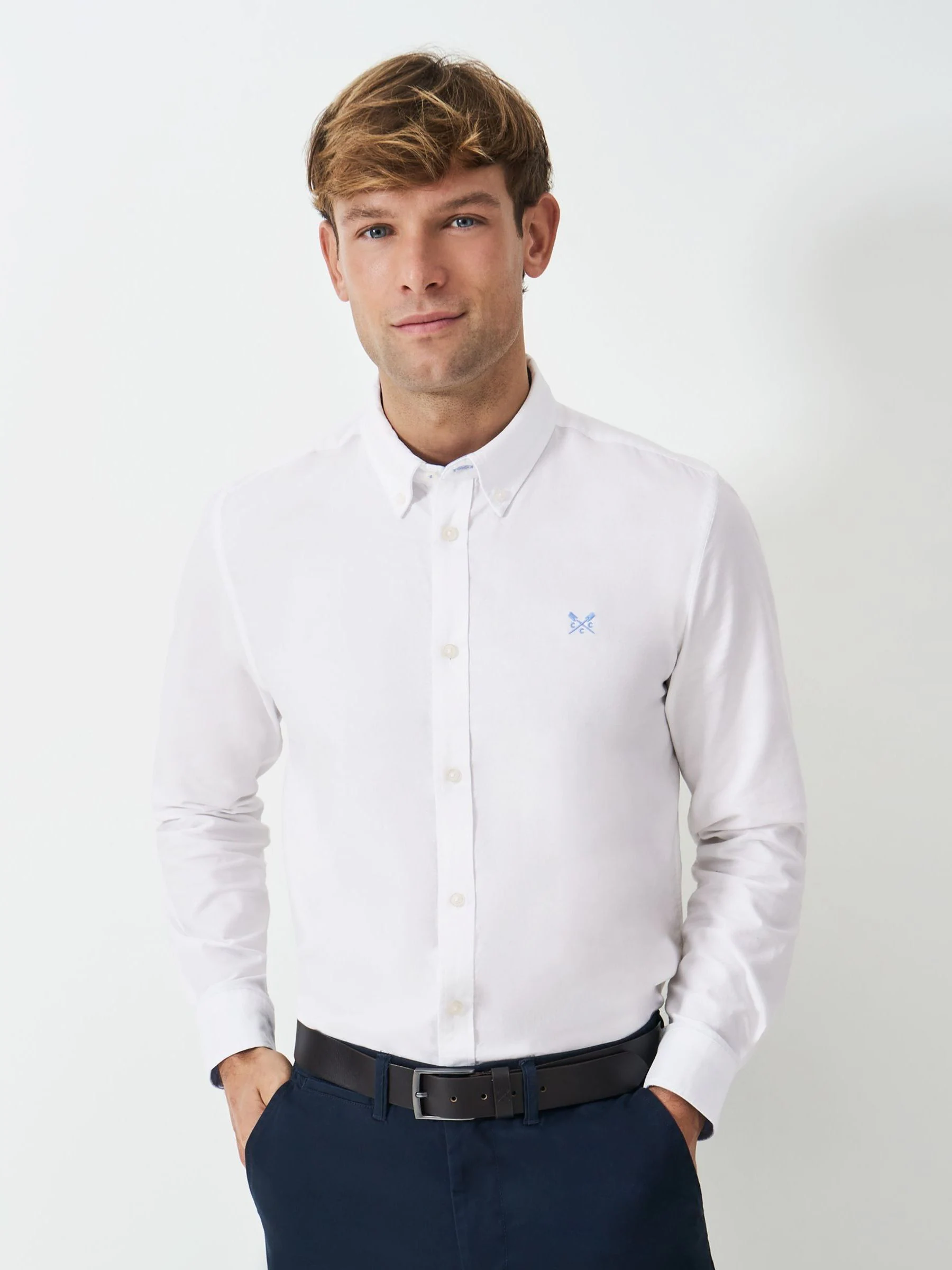 Wit - Crew Clothing classic-fit Oxford-overhemd van 100% katoen