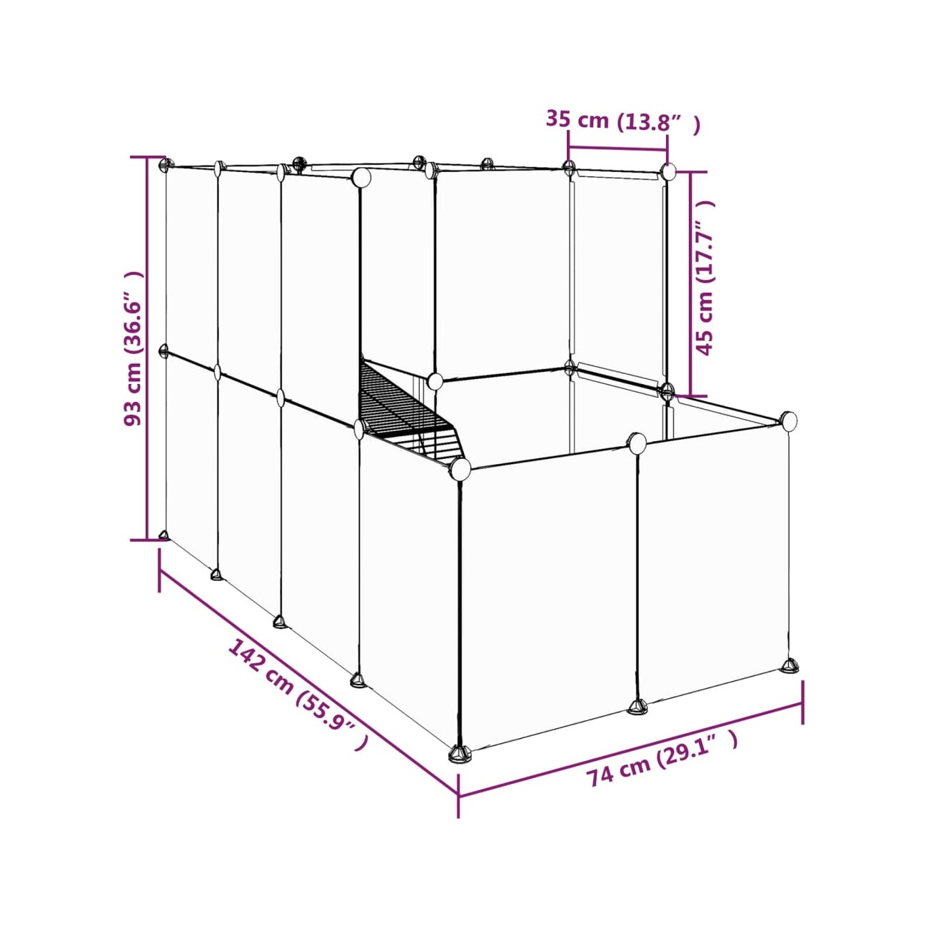 VidaXL Kleintierkäfig PP Stahl Freigehege Transparent/Schwarz
