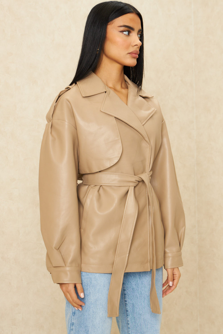 Veste en simili cuir beige foncé