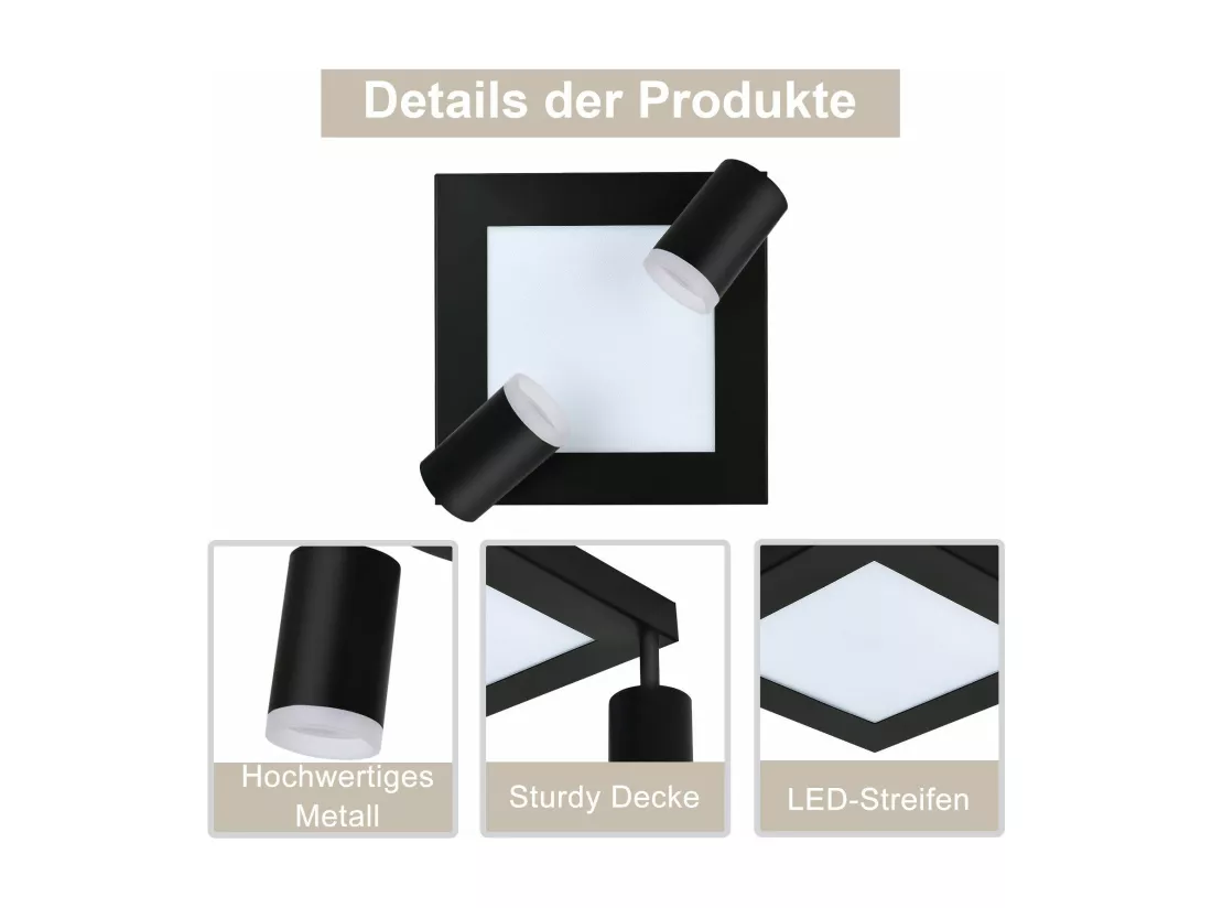 NETTLIFE Spot de plafond carré GU10 3000k blanc chaud 20W lampe de chambre orientable 350° blanc chaud