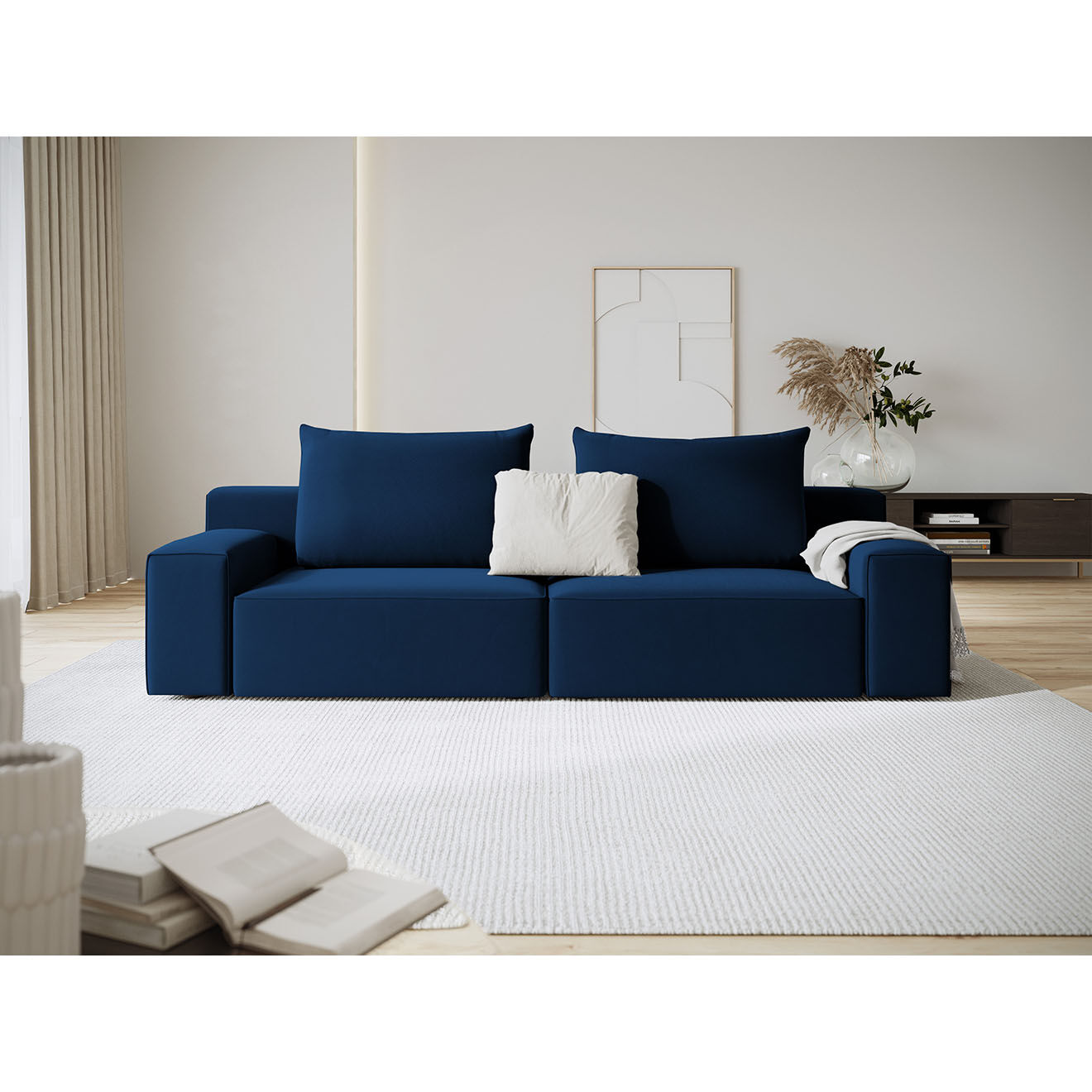 Mazzini Sofas Canapé Velours Ivy 4 Places bleu roi - 250x105x89 cm