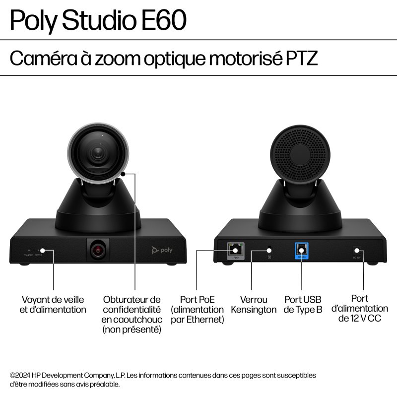 HP Poly Caméra intelligente Poly Studio E60 4K MPTZ avec zoom optique 12x