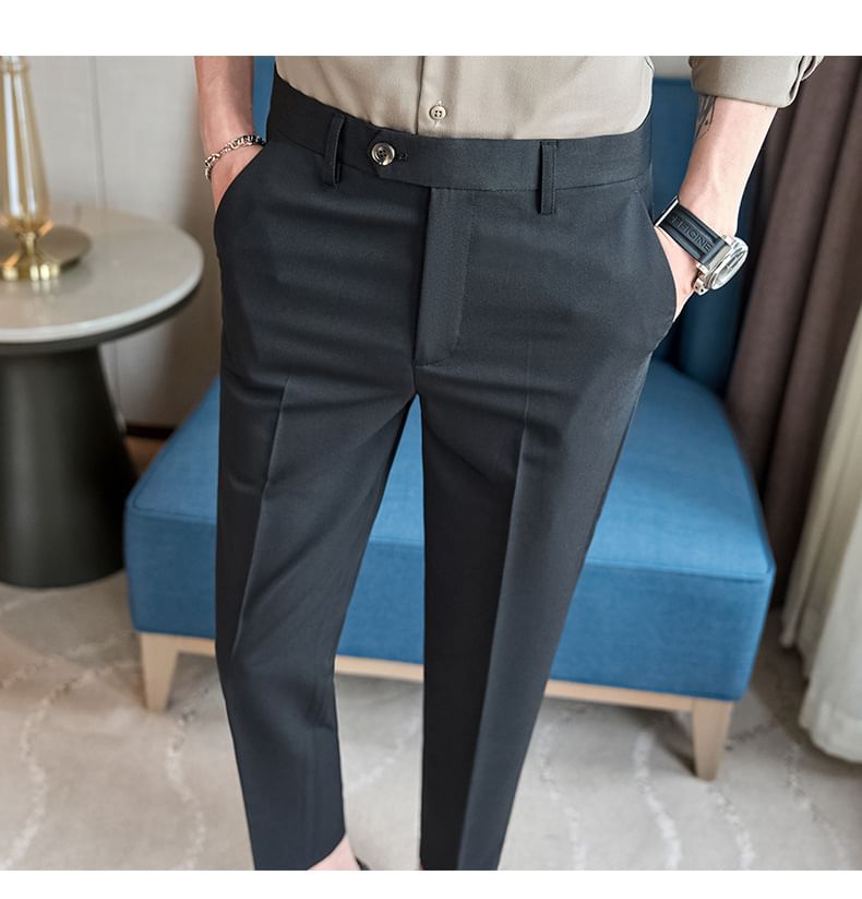 Deepwood - Mid Rise Plain Cropped Tapered Dress Pants