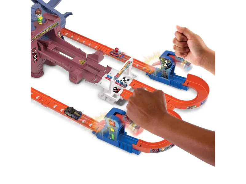 Hot Wheels Racer Verse RACERVERSE Spider-Mans spindelvævracerbanesæt, Køretøjs- og skinnesæt, 4 År, Plast, Metal, Flerfarvet