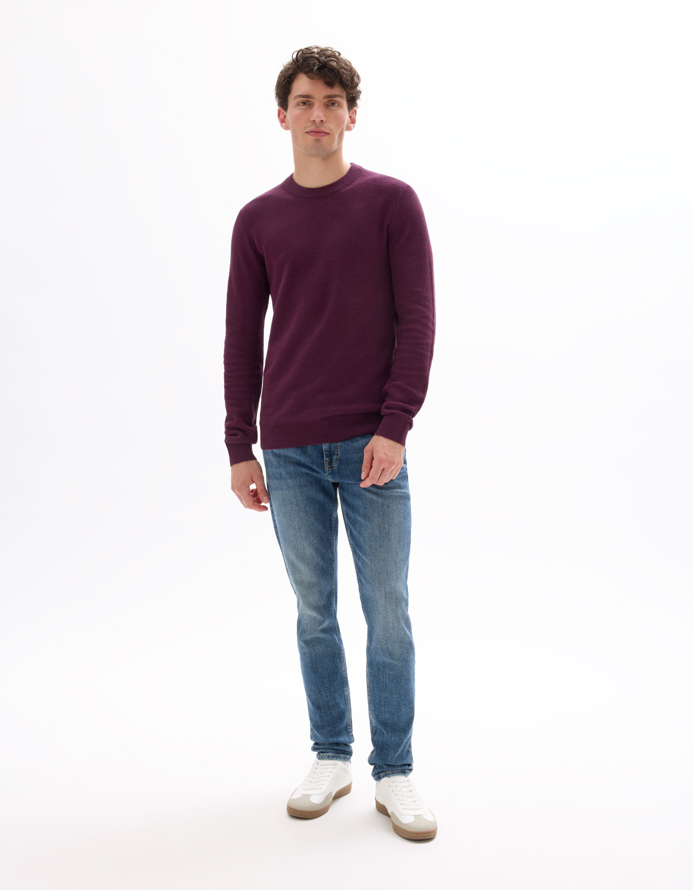 Pull col rond 100% coton - bordeaux