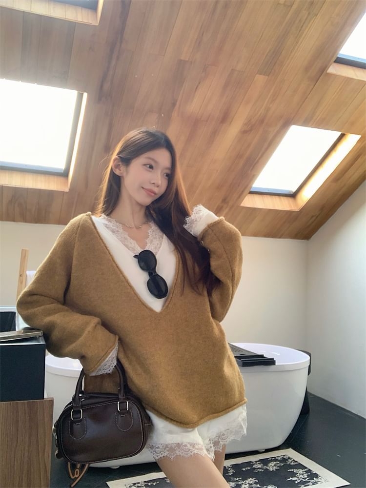 OUREA - V-hals effen oversized trui