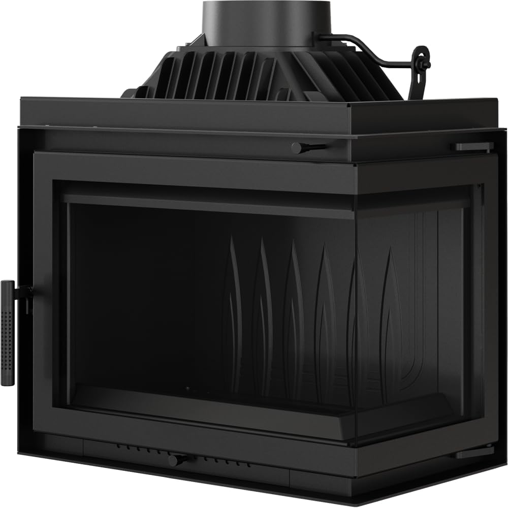 KRATKI Kamineinsatz Gusseisen Simple rechts 8 kW Ø 150 mit Kaminscheibenreiniger