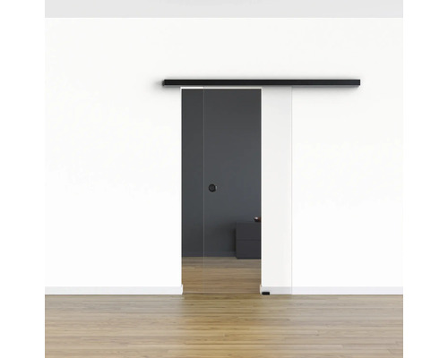 Pertura glazen schuifdeur complete set Freia Clear 900x2050 mm incl. Selir aluminium zwart beslag, verzonken handgreep