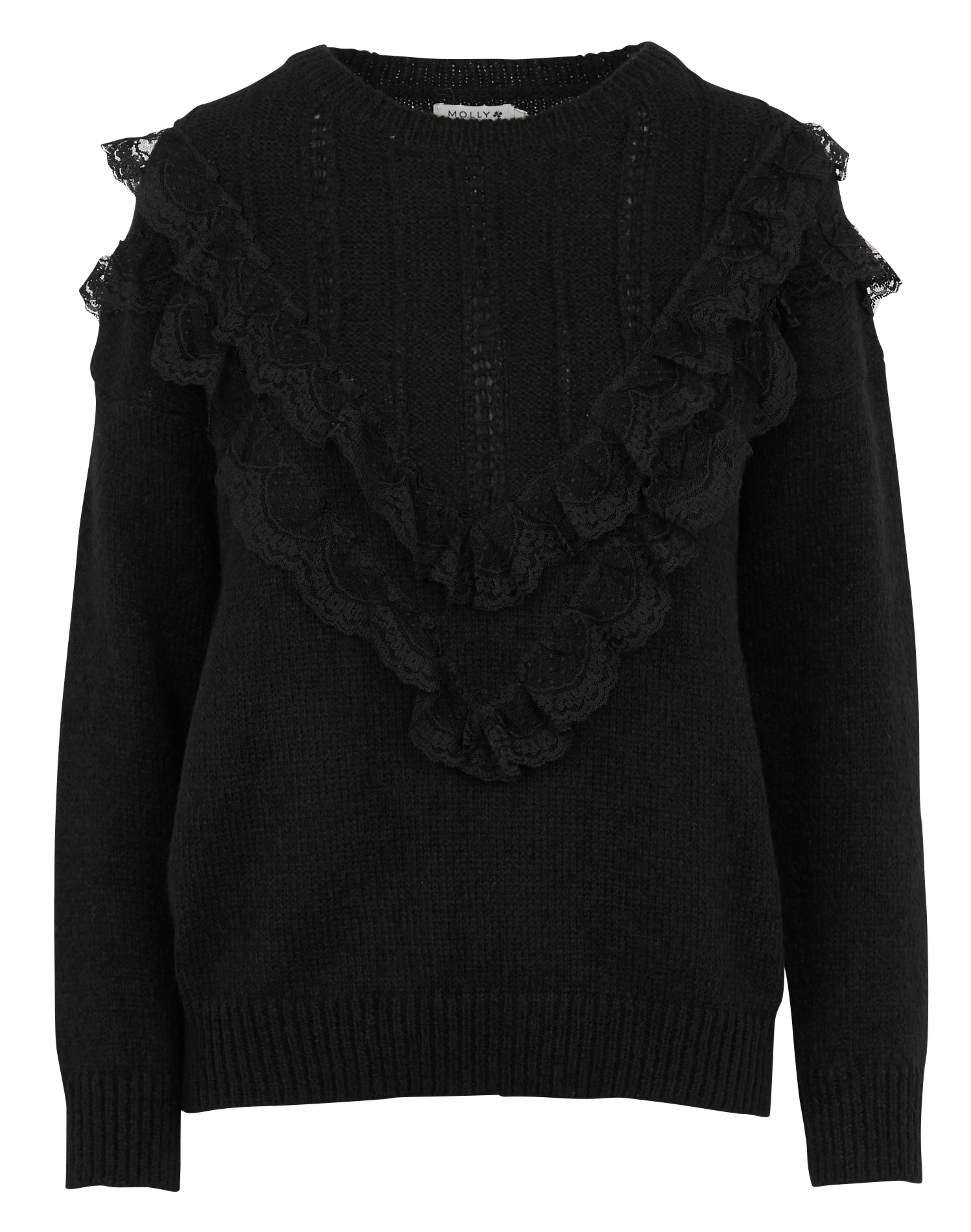 Pull col rond volanté | Noir