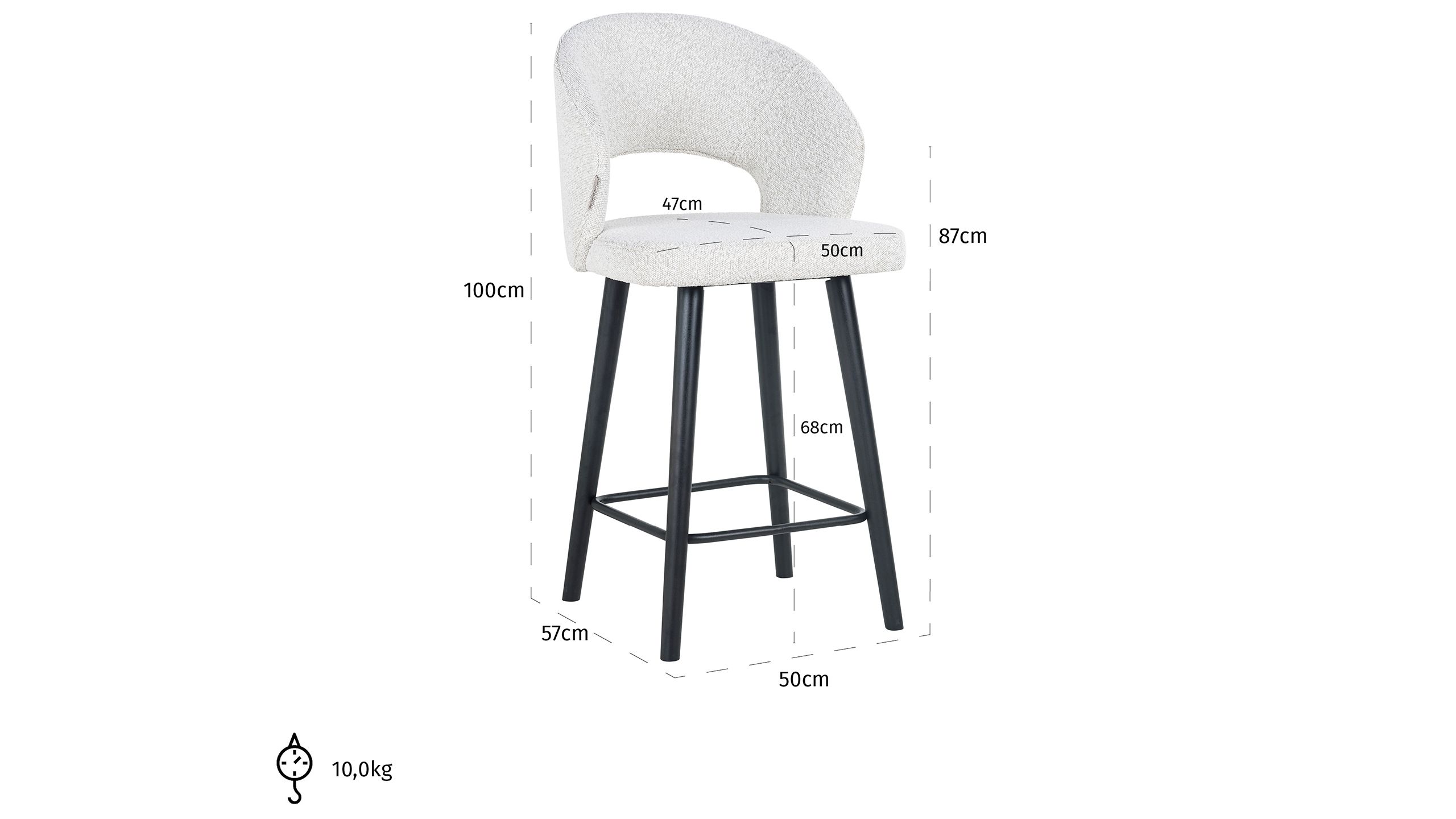 Barkruk 211072 White Bouclé Savoy B50 x D57 x H100 cm
