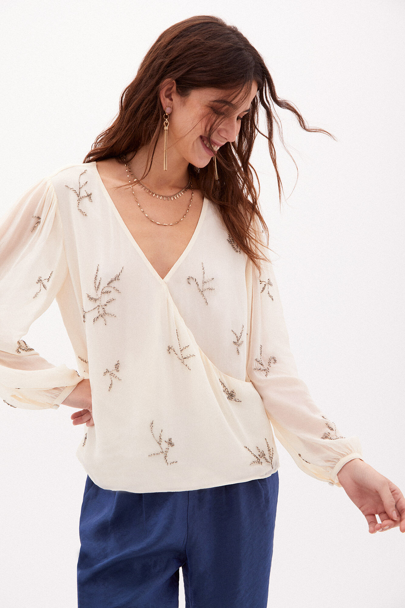 Blusa Lisa com estampas - Bege