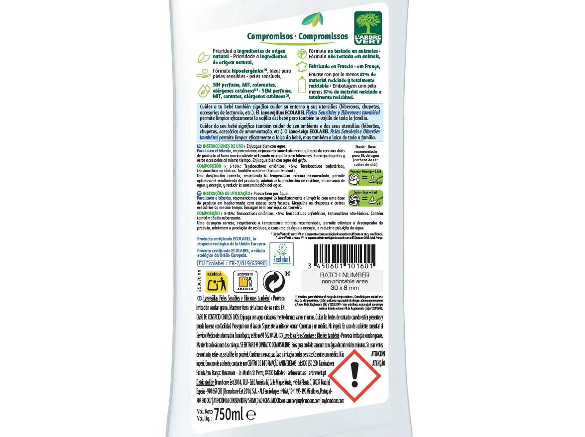 DETERGENTE LOIÇA MANUAL L'ARBRE VERT PELES SENSÍVEIS 750ML