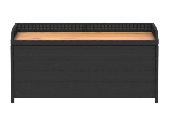 Banc de rangement noir résine tressée et bois d'acacia