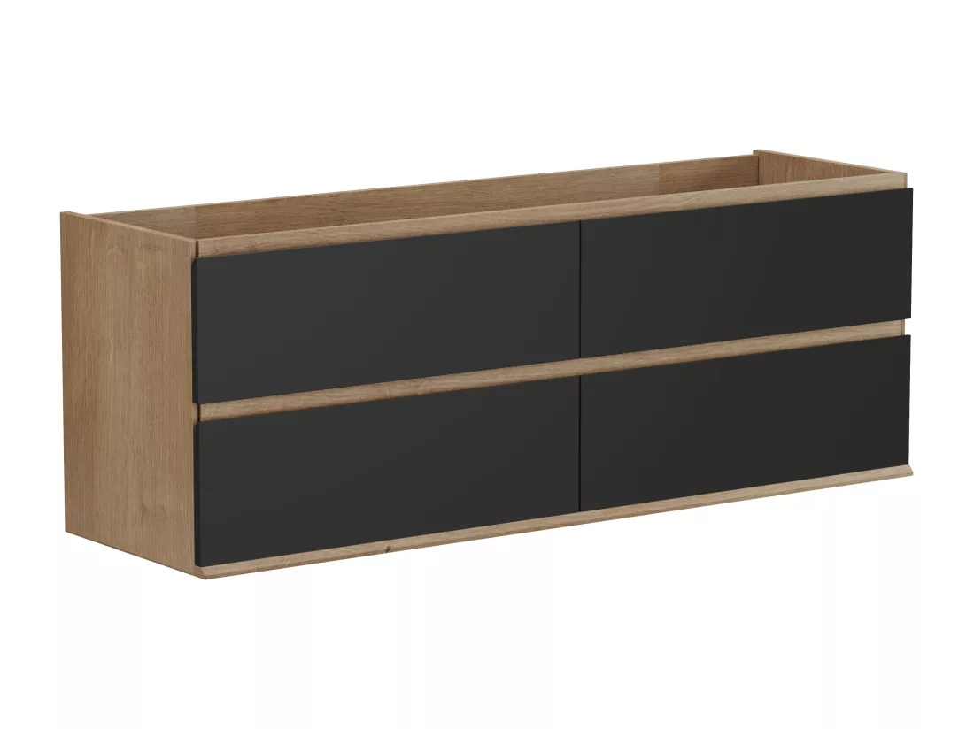 Meuble sous vasque suspendu - Coloris naturel clair et noir - 150 cm - SABURI