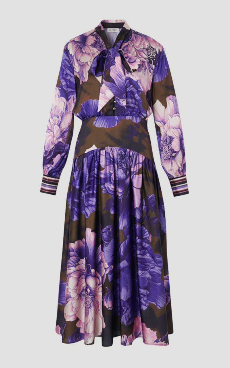 KarenMillen Robe Chemise Tissée à Col en Satin Martelé Imprimé Floral Petite Taille