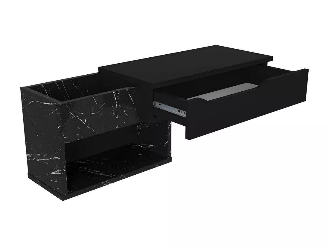 Console suspendue avec 1 tiroir et 2 niches - Effet marbre noir - DAREKA