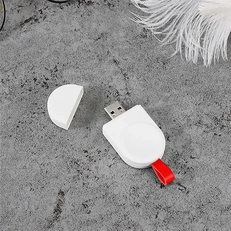Magnetischer Apple Watch Qi-Wireless Charger USB Ladegerät mit Trageschlaufe - Weiss