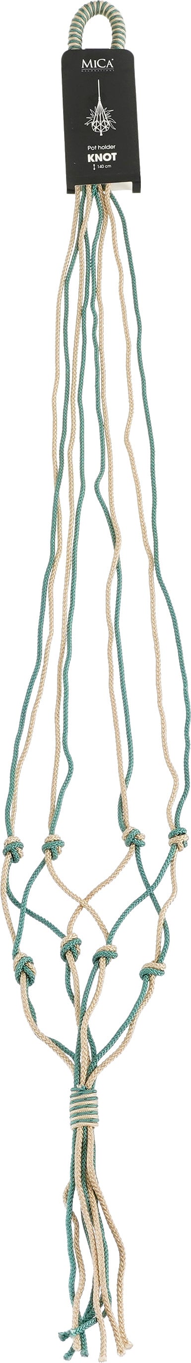 Mica Decorations plantenhanger macramé Knoop groen / beige H 140 cm
