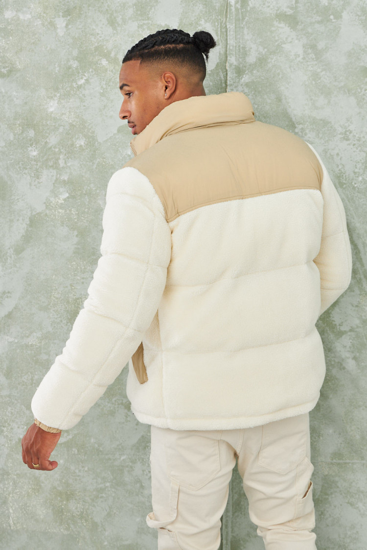 Parka teddy beige en peau de mouton écru