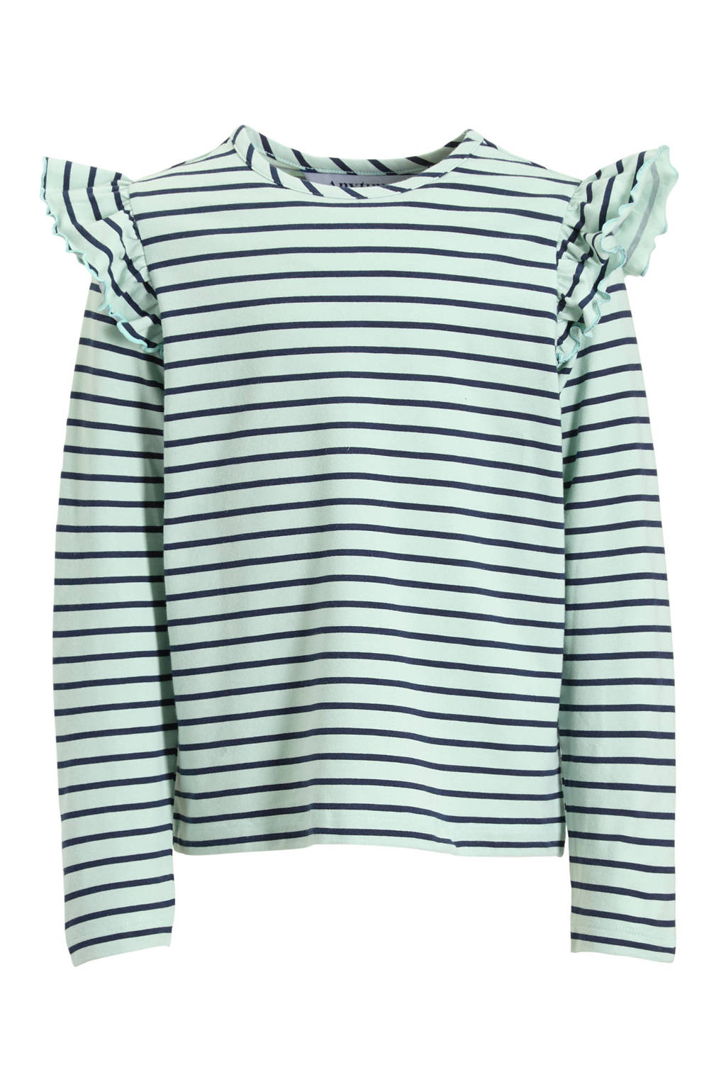 anytime longsleeve met ruffles grijsgroen / donkerblauw