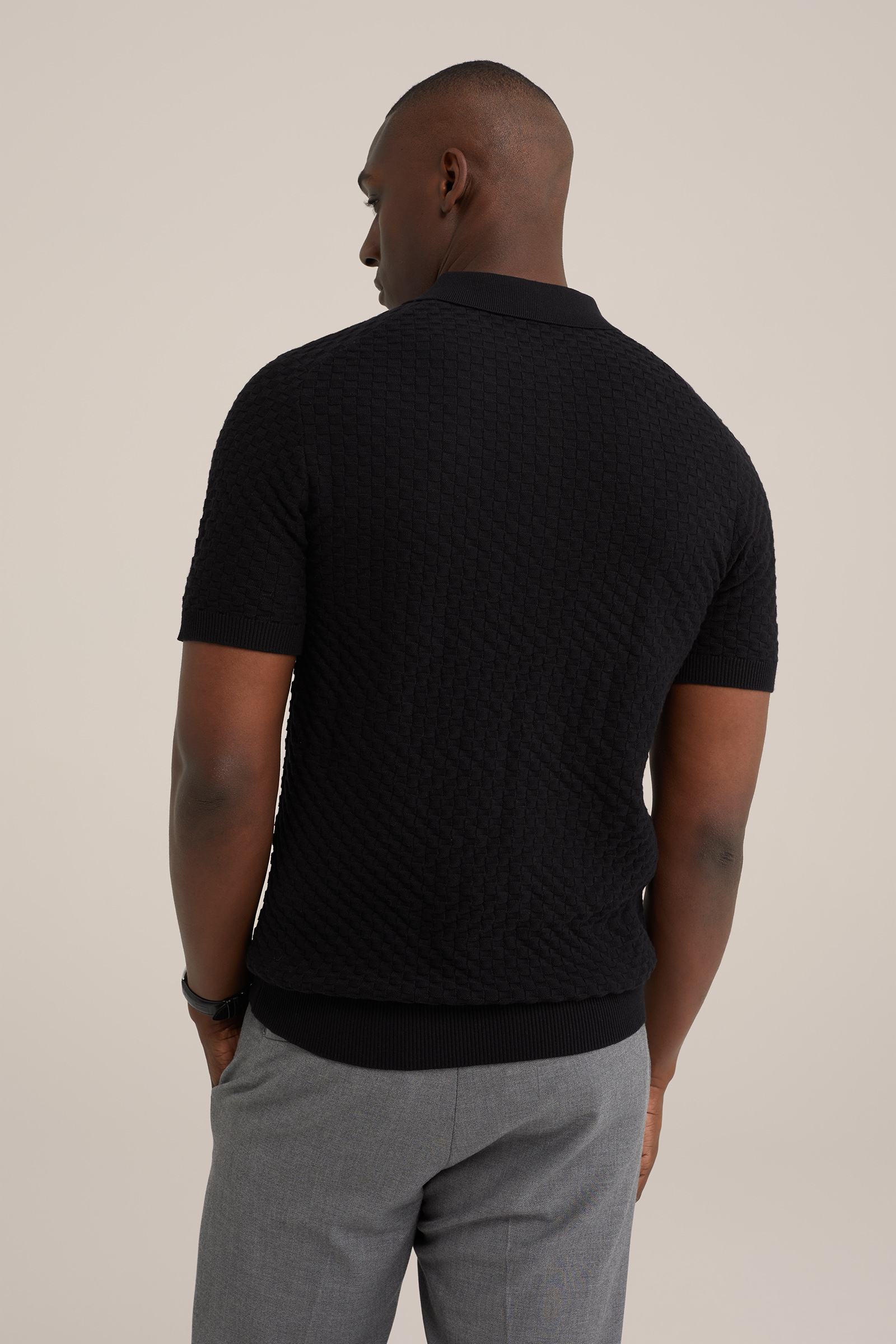 fijngebreide polo met structuur WE Fashion Zwart