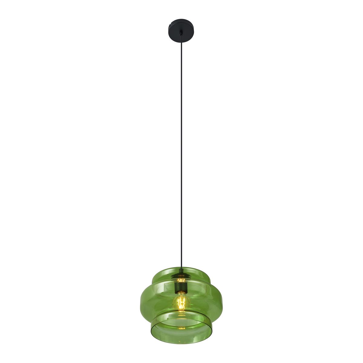 Retro hanglamp zwart met groen glas - Denise