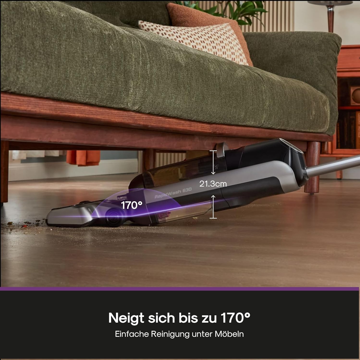Eureka RapidWash NEW630 Nass Trockensauger Kabelloser Staubsauger mit 170° Neigung,60°C Heißlufttrocknung,21600 Pa Saugkraft,Saugwischer 38min,Selbstreinigung und Anti-Tangle für Hartböden,LED-Anzeige