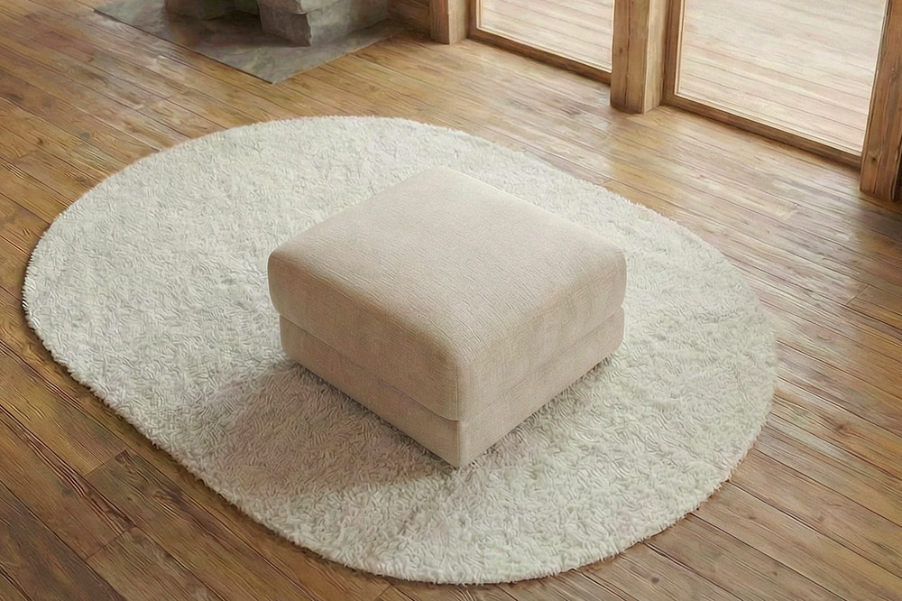 Moderner Hocker LOFT 75cm champagner beige Chenille Nosagfederung Taschenfederkern