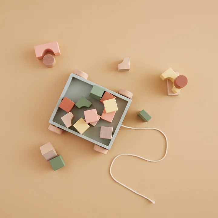 Kids Concept - Edvin Wagen mit Holzklötzen, bunt (21er-Set)