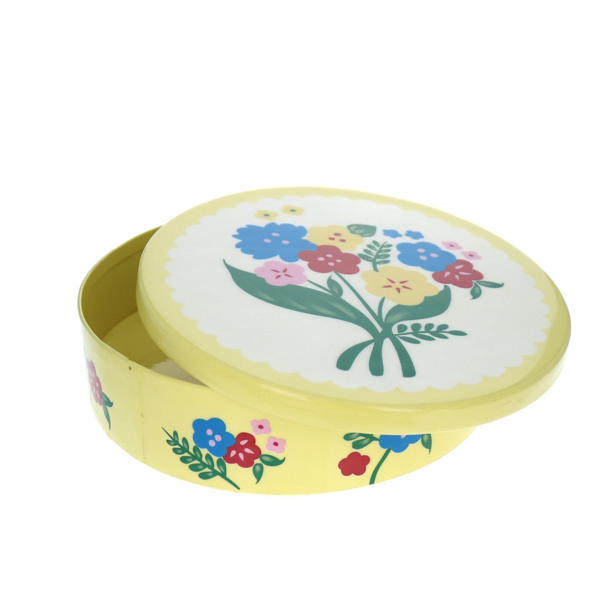 Boîte ronde en métal jaune à fleurs Jolie saison