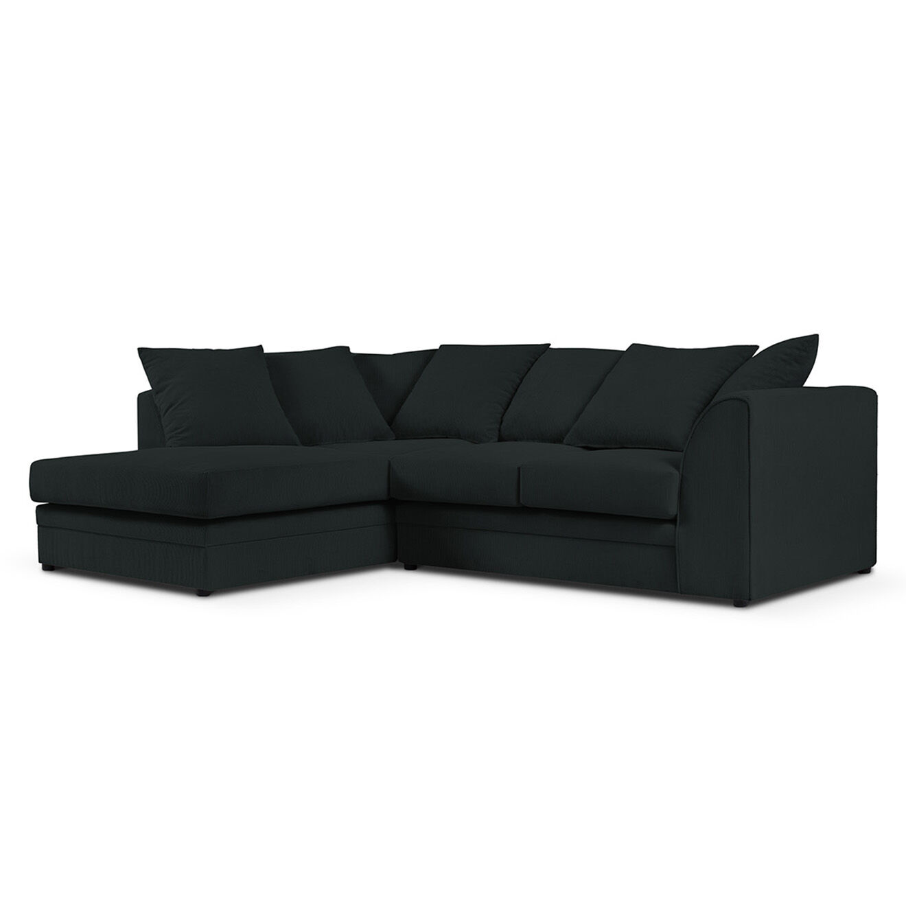 Mazzini Sofas Canapé d'angle Gauche Quince Velours côtelé 4 Places noir - 221x171x80 cm