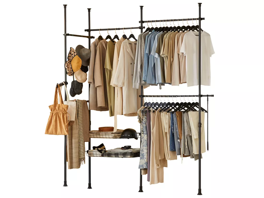 Télescopique Garde-robe Système De Penderie Télescopique Avec 5 Barre Portant De Vêtement, Kls04-sch