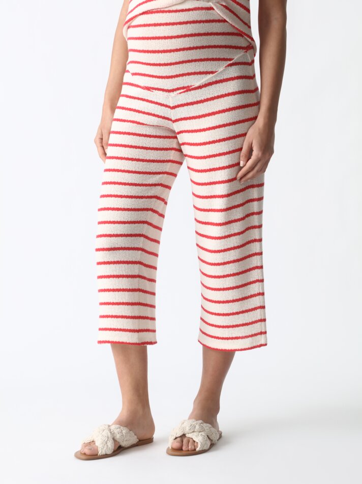 Calças de maternidade, malha cropped - Branco/vermelho
