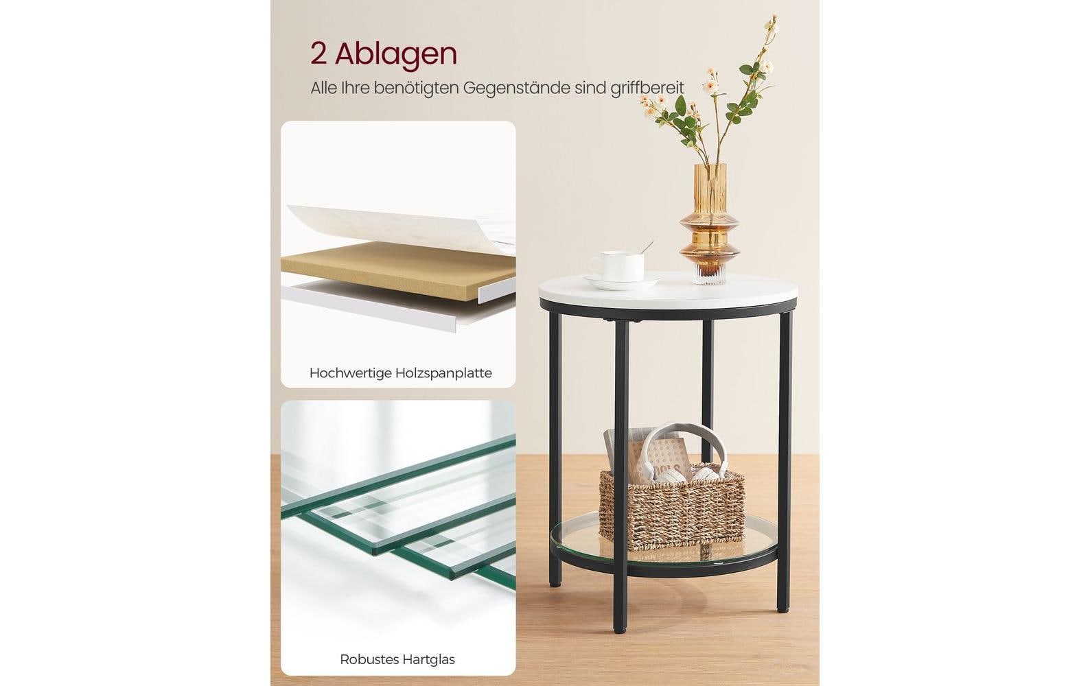 Beistelltisch 45 x 55 cm, Schwarz/WeissRunder Couchtisch mit Ablage