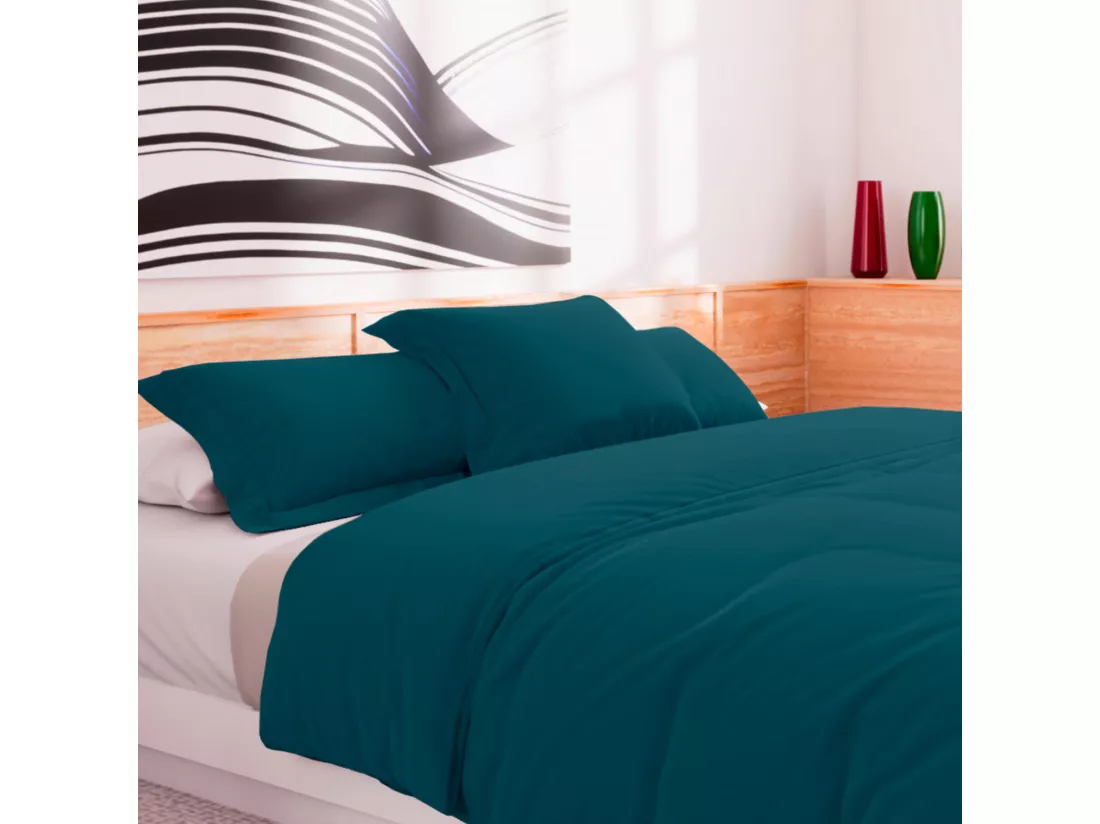 Housse de couette en coton 57 fils 240x220 cm UNI bleu canard, par Soleil d'Ocre