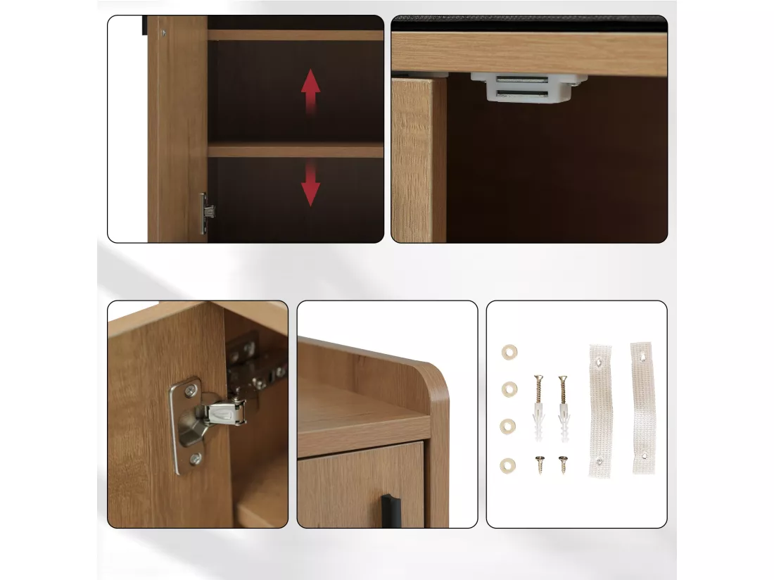 Meuble à chaussures - avec une banquette et 3 portes - Naturel