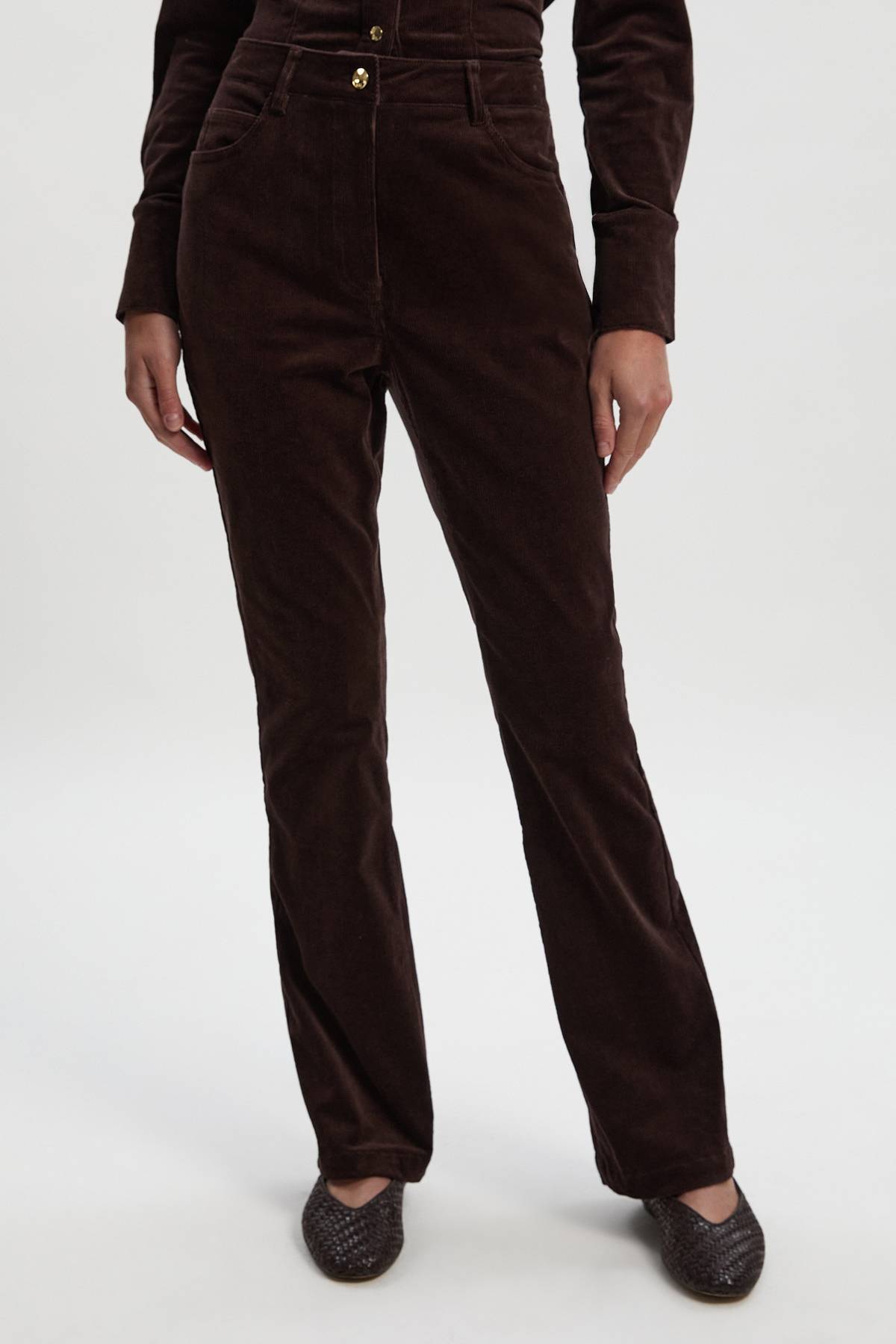 KarenMillen Jean Évasé en Velours Côtelé Stretch Taille Haute