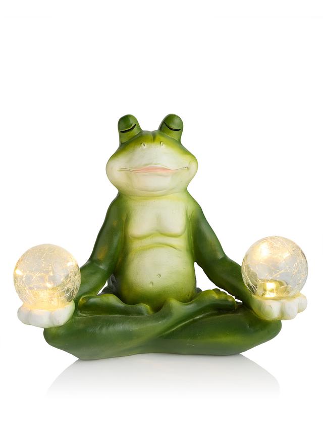 Yoga-Frosch mit 2 LED-Kugeln und Solarfunktion